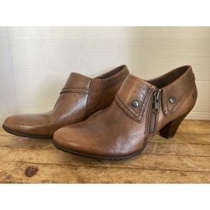 Born Leather Women’s 7 Ankle Side Zip Boot with Chunky Layer Heel EUC YKK Zipper